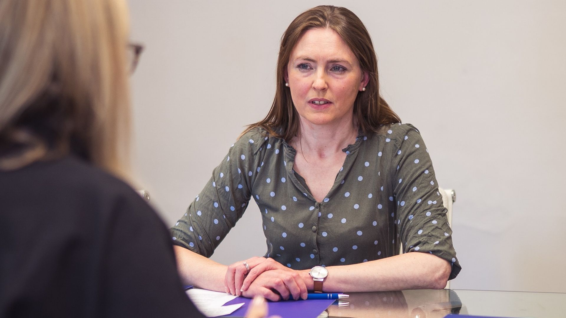 Sarah French, family law solicitor, in a meeting with a client